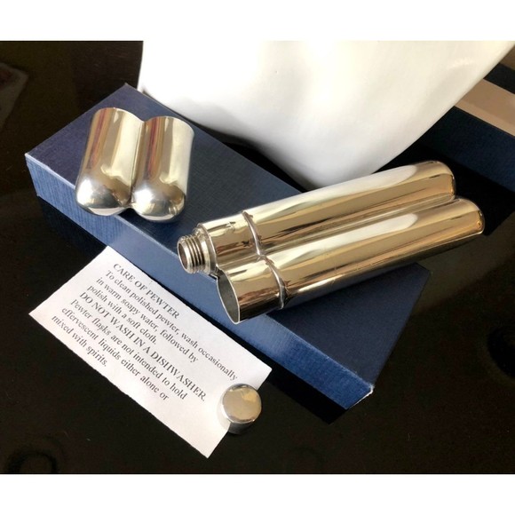 Vintage Sheffield London Hallmarked Polished Pewter Combo Hip Flask Cigar Case - Picture 3 of 13